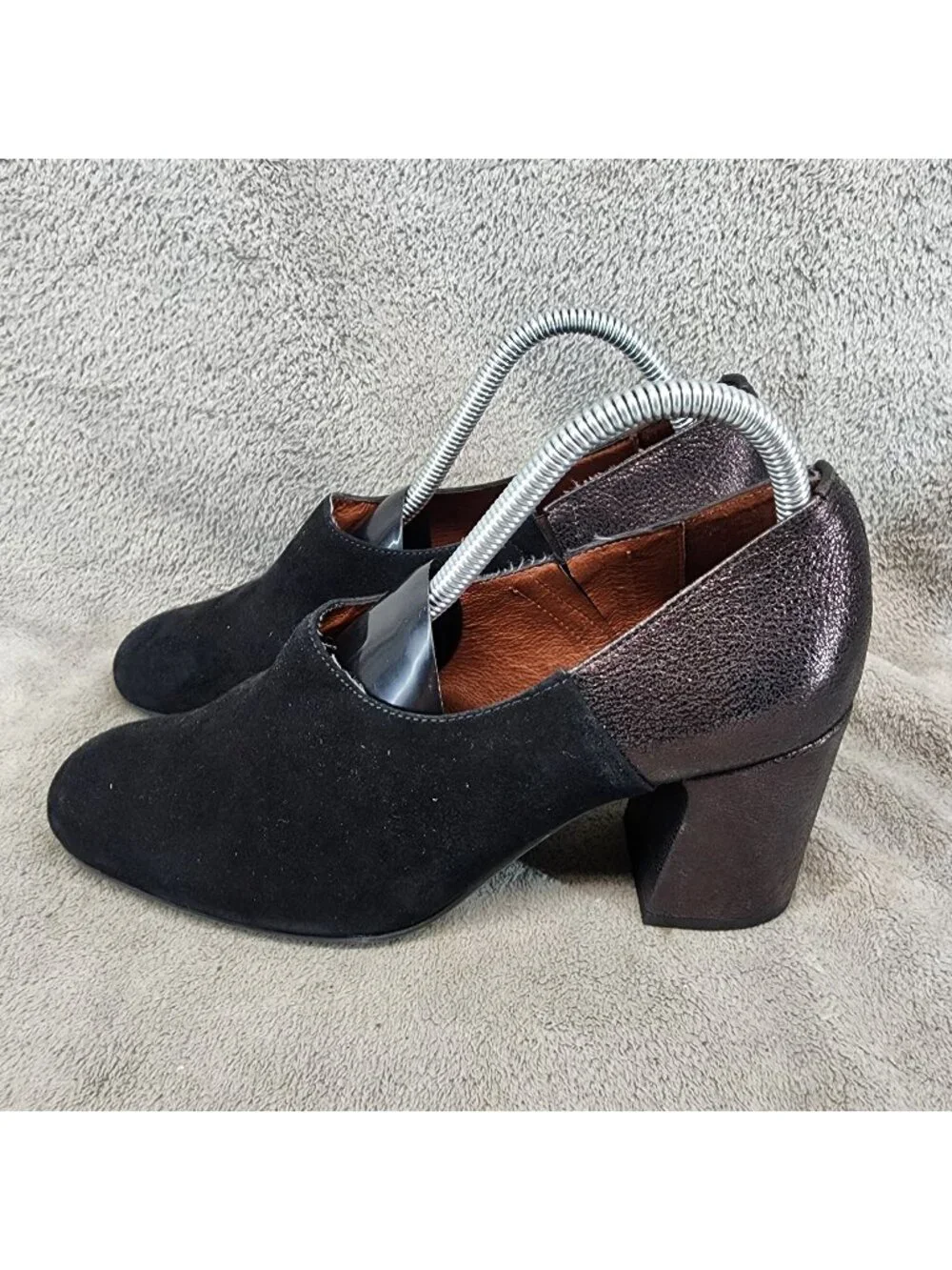 Hispanitas Shoes Womens Size EU 39.5 US 8.5 Black Suede Block Heel Booties *Read